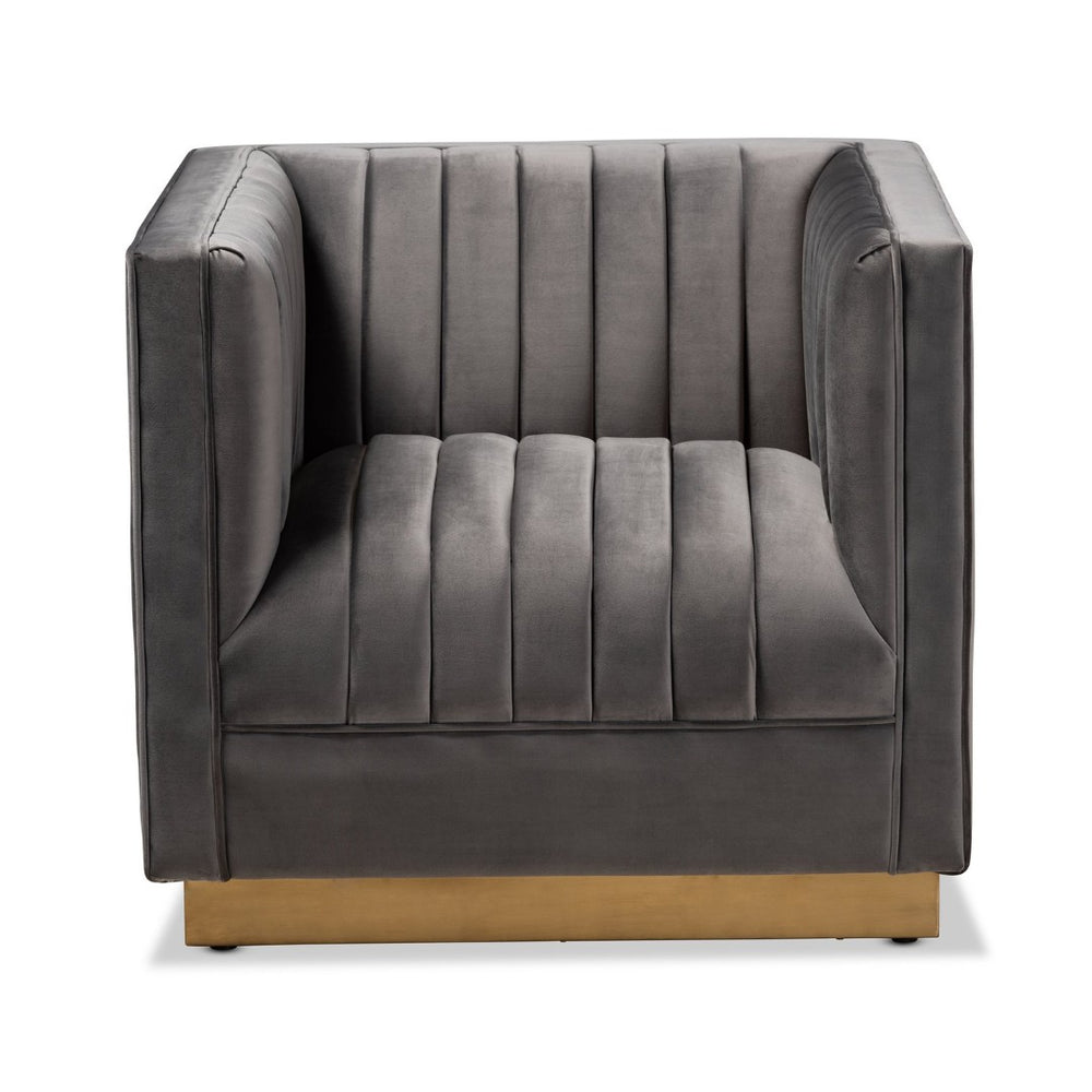 Baxton Studio Baxton Studio Aveline Luxe Grey Velvet Armchair with Gold Base - Glamorous Comfort for Your Home TSF-BAX66111-Grey/Gold-CC