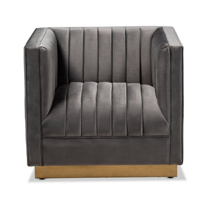 Baxton Studio Baxton Studio Aveline Luxe Grey Velvet Armchair with Gold Base - Glamorous Comfort for Your Home TSF-BAX66111-Grey/Gold-CC