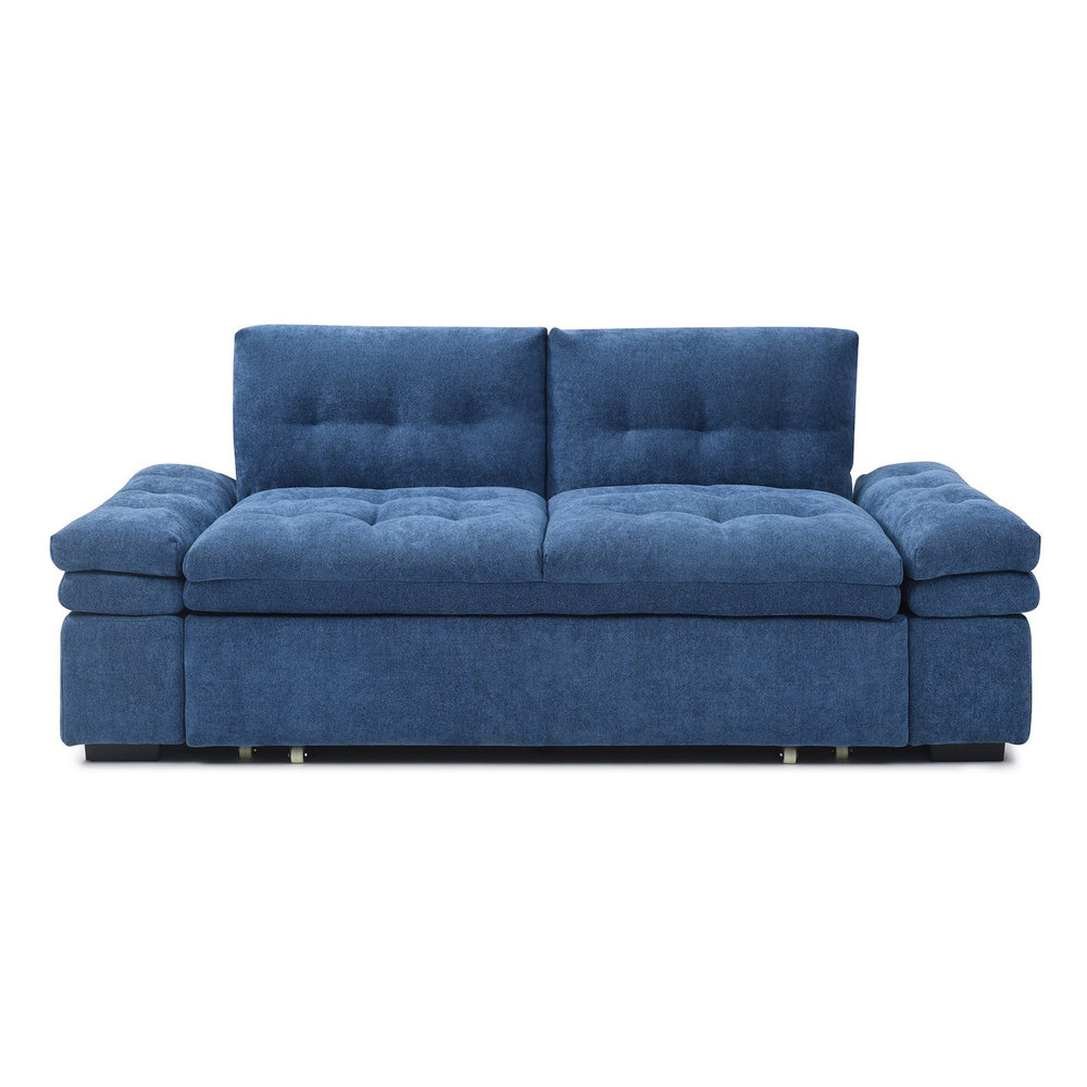English Elm Sleeper 3-in-1 Convertible Linen Chaise Sofa Bed with Teddy Fabric, Supportive Cushions & Armrest Adjustability Blue W1117S00129