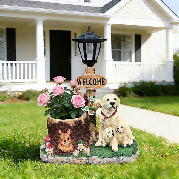 English Elm Labrador Mother and Pup Resin Garden Statue with Integrated Floral Planter Basin W5398P464250