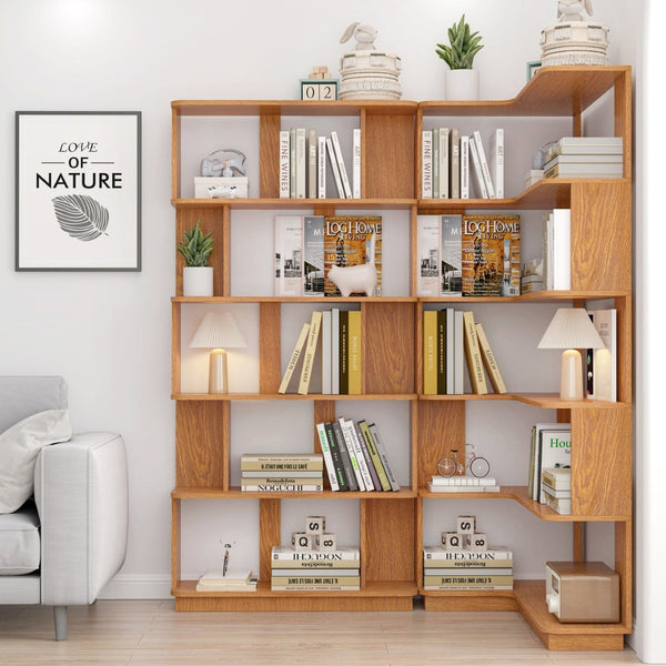English Elm 90 Cm Modular Corner Bookcase Set of 2 Dark Oak Display Shelves for Home Office W2899S00006