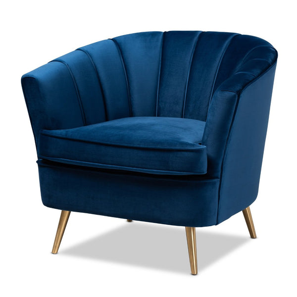 Baxton Studio Baxton Studio Emeline Accent Chair - Luxe Navy Velvet with Gold Legs for Glamorous Living Spaces TSF-66161-Navy/Gold-CC