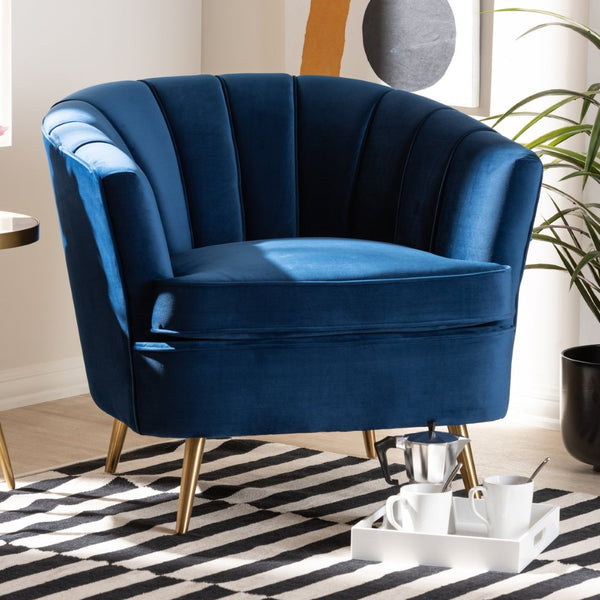 Baxton Studio Baxton Studio Emeline Accent Chair - Luxe Navy Velvet with Gold Legs for Glamorous Living Spaces TSF-66161-Navy/Gold-CC