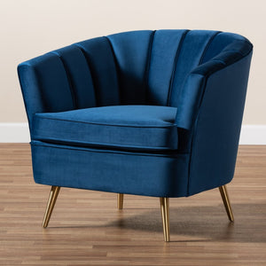 Baxton Studio Baxton Studio Emeline Accent Chair - Luxe Navy Velvet with Gold Legs for Glamorous Living Spaces TSF-66161-Navy/Gold-CC
