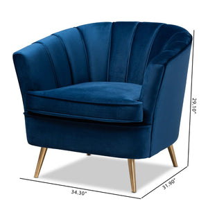 Baxton Studio Baxton Studio Emeline Accent Chair - Luxe Navy Velvet with Gold Legs for Glamorous Living Spaces TSF-66161-Navy/Gold-CC
