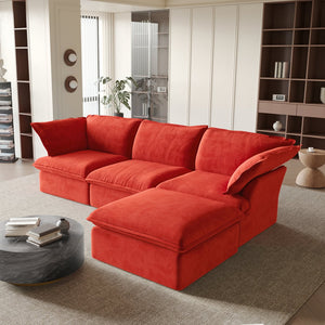 English Elm Sky Cloud Sectional Sofa with Cloud-Like Comfort, Modular L-Shaped Velvet Seating, Removable Covers, Storage Ottoman Red B341S00019