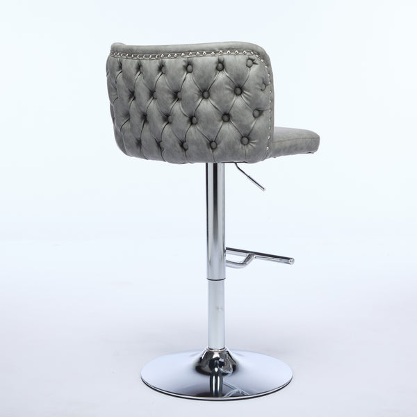 English Elm A&A Modern Swivel Barstools Set Of 2, Adjustable Height With Chrome Base, Ergonomic Gray Pu Leather W1143P193493