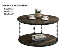 English Elm Rustic 3pc Table Set with Wrought Metal Abstract Side Panels Engineered Wood Tops Durable Charm Dark Brown 42 L x 37 W x 6 H B2741P392071
