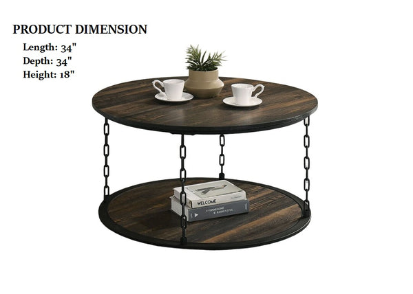 English Elm Rustic 3pc Table Set with Wrought Metal Abstract Side Panels Engineered Wood Tops Durable Charm Dark Brown 42 L x 37 W x 6 H B2741P392071
