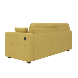 English Elm Sofas for Living Room Chenille Three Seat Couch with Usb Charging Storage and Cup Holder Mustard Yellow W395S00145