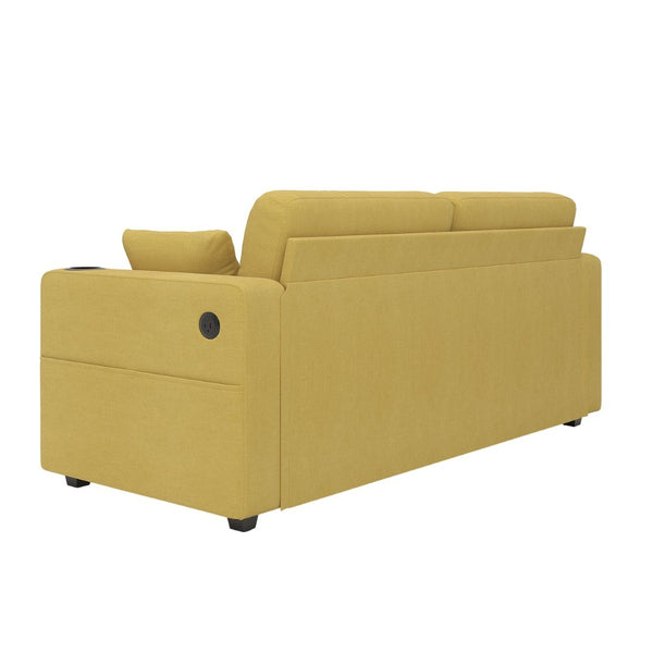 English Elm Sofas for Living Room Chenille Three Seat Couch with Usb Charging Storage and Cup Holder Mustard Yellow W395S00145