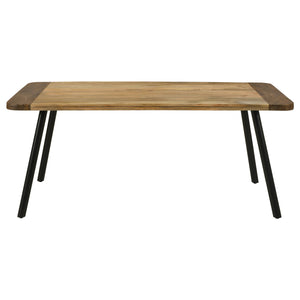 English Elm Governess Natural Mango Rectangular Dining Table with Two-Tone Sheesham Top & Black Splayed Legs — Rustic Mid-Century Charm B062P358312