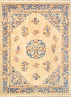 Pasargad Art Deco Hand-knotted Ivory Wool Area Rug - Stylish 8'10" X 11'10" Statement Piece For Home   97895 9x12