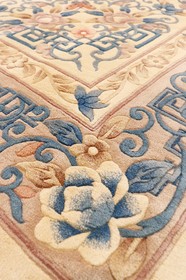 Pasargad Art Deco Hand-knotted Ivory Wool Area Rug - Stylish 8'10" X 11'10" Statement Piece For Home   97895 9x12