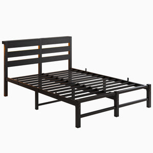English Elm Full Metal Bed Frame with Wooden Headboard, USB Charging, RGB App Lighting, Large Under-Bed Storage Black W840P209906