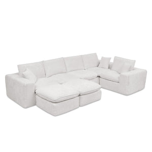 English Elm 107'' Boucle Modular Sectional with Reversible Chaise and Two Ottomans for Living Room Beige W1413S00160