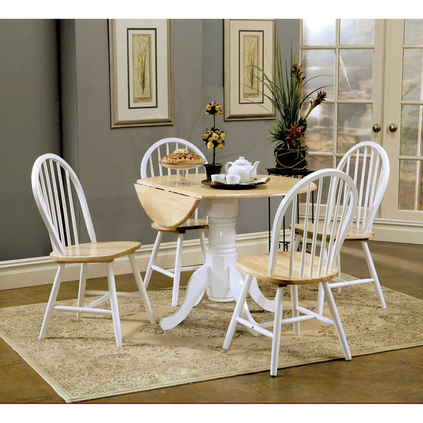 English Elm Greer 5-Piece Farmhouse Dining Set with Round Drop-Leaf Table and 4 Cozy White & Natural Chairs B062S00880
