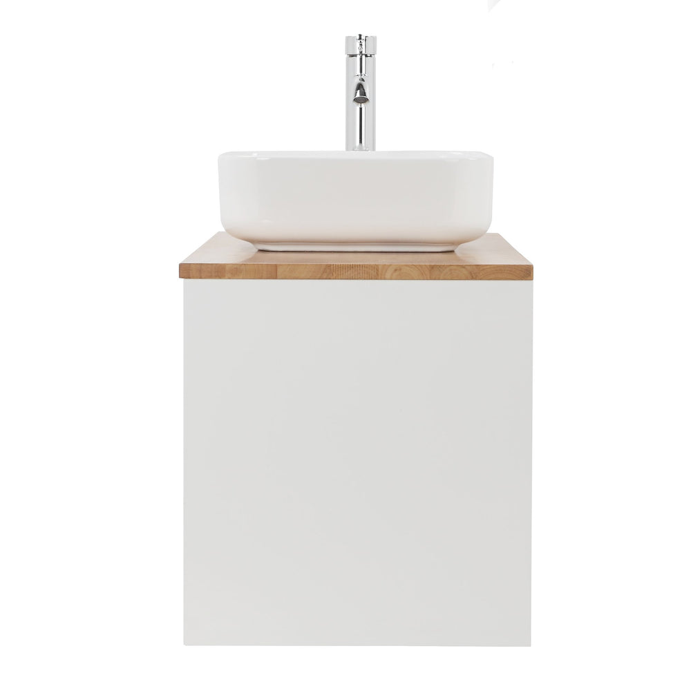 English Elm 32-Inch Wall-Mounted Bathroom Vanity: Modern White Cabinet, Solid Wood Top, Double Drawer Storage W3151S00012