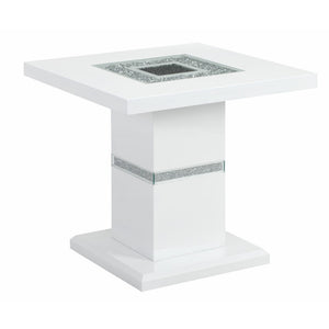 English Elm ARIYA White End Table with High Gloss Finish, Solid Wood & Glass Inlay, Contemporary Glitter Accent B201S00390