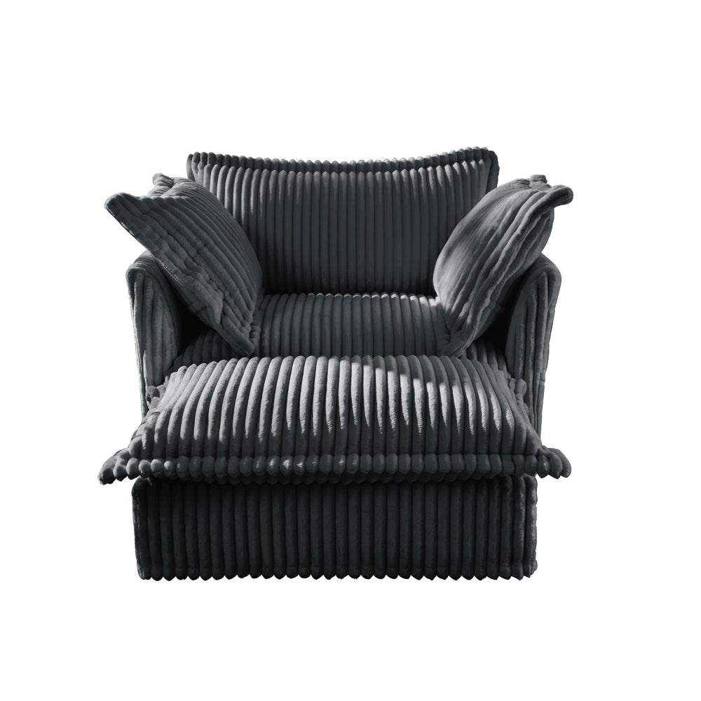 English Elm Upholstered Slipcovered Armchair Set With Wide Ottoman – Cozy Gray Corduroy For Living Room Comfort W3041S00213-GIGA