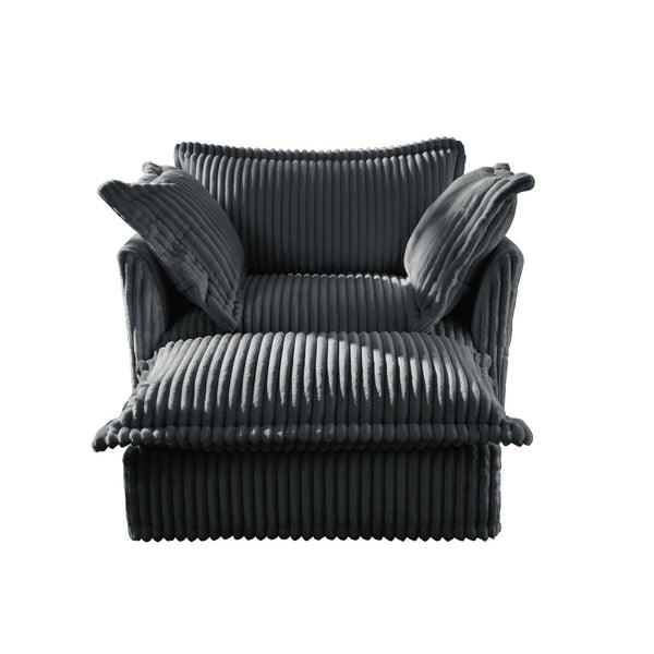 English Elm Upholstered Slipcovered Armchair Set With Wide Ottoman – Cozy Gray Corduroy For Living Room Comfort W3041S00213-GIGA