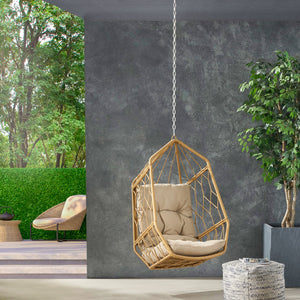 English Elm Christopher Knight Home® - TAMARA Cozy Brown Fabric Hanging Chair with 8ft Chain — Comfortable Patio Seat, Durable 32.8x25.8x15" 71694.00LTN