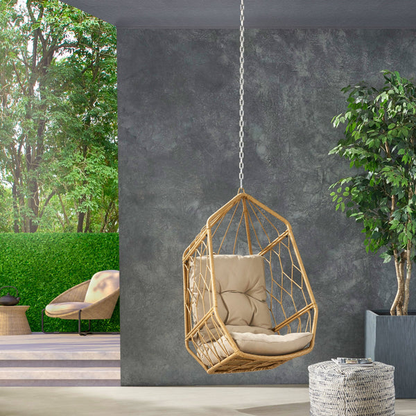 English Elm Christopher Knight Home® - TAMARA Cozy Brown Fabric Hanging Chair with 8ft Chain — Comfortable Patio Seat, Durable 32.8x25.8x15" 71694.00LTN