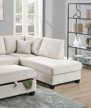 English Elm Ivory Corduroy 3pc Sectional Sofa Set with USB Port, RAF Chaise, Storage Ottoman & 2 Pillows B011S01240