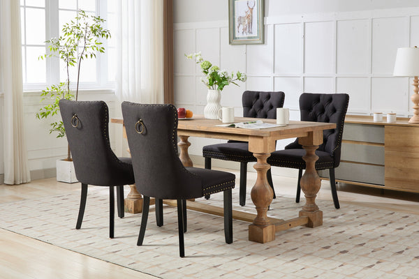 English Elm Nikki Modern Tufted Linen Dining Chair with Solid Wood Frame, High-Rebound Cushion, Nailhead Trim, 300 lb Capacity Black W1143P233648