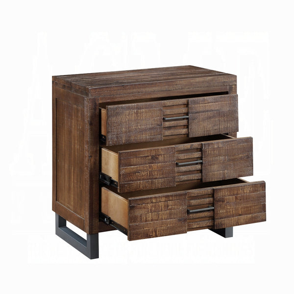 English Elm Rustic Oak Nightstand 3-Drawer with Slatted Inset Fronts, Metal Legs & Matching Hardware, 28"W x 18"D x 28"H B2741P322558