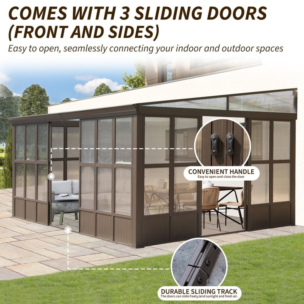 English Elm 12x16ft Aluminum Lean to Solarium All Season Enclosed Patio Room with Sliding Doors W1859P471238