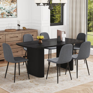English Elm Table Set: Stylish 67" Black Wood Grain Mdf Dining Table With 6 Dark Gray Linen Chairs For Comfort W1151S04155-GIGA