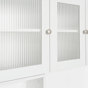 English Elm Computer Desk with Glass Doors, Hutch & Drawer Storage, Rotating 90° Desktop and Spacious Work Surface White W331S00194