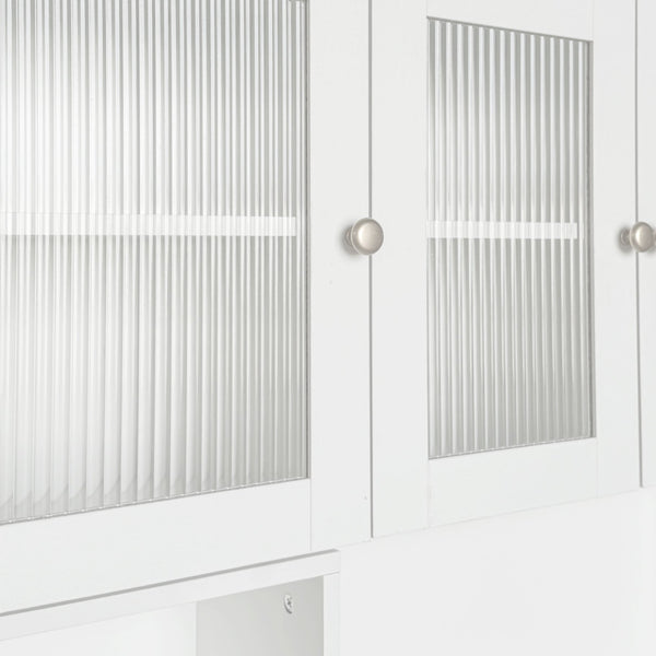 English Elm Computer Desk with Glass Doors, Hutch & Drawer Storage, Rotating 90° Desktop and Spacious Work Surface White W331S00194