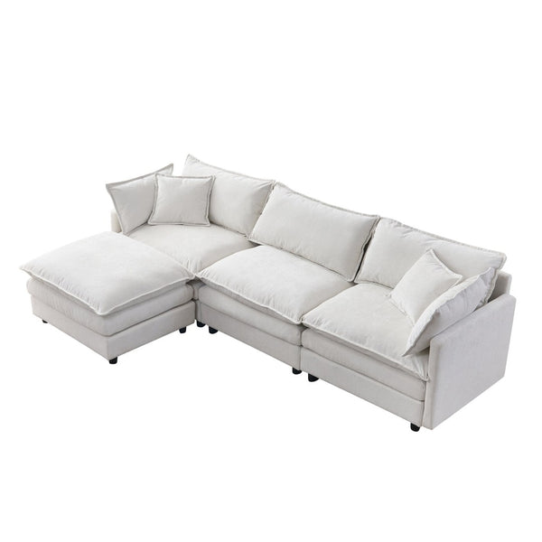 English Elm 105" L-shaped Chenille Sectional with Ottoman Pocket Spring Living Room Sofa Beige W1097S00225