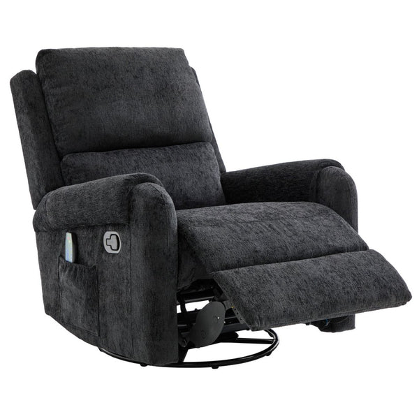 English Elm Manual Recliner Swivel Rocker Massage Chair Chenille Nursery and Living Room Seat Black N763P347287B