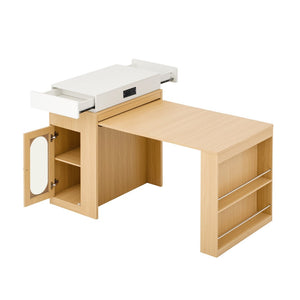 English Elm [video] Trexm Extendable Kitchen Island with Power Outlet Drawers and Rolling Base XW000028AAN