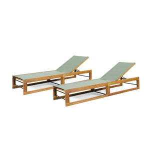 English Elm Christopher Knight Home® - MIA Acacia Wood Chaise Lounge with Breathable Textilene Mesh Seating for Cool, Durable Outdoor Relaxing Mint Green,Teak 50.5 L x 27.5 W x 17.25 H N776P301495M