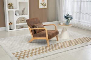 English Elm Mid Century Modern Accent Chair Natural Wood Frame Upholstered with Lumbar Cushion W2530P407185