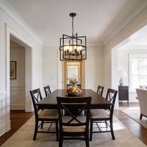 English Elm 6-light Matte Black Tiered Lantern Chandelier Industrial Farmhouse Foyer Pendant W5008P464229