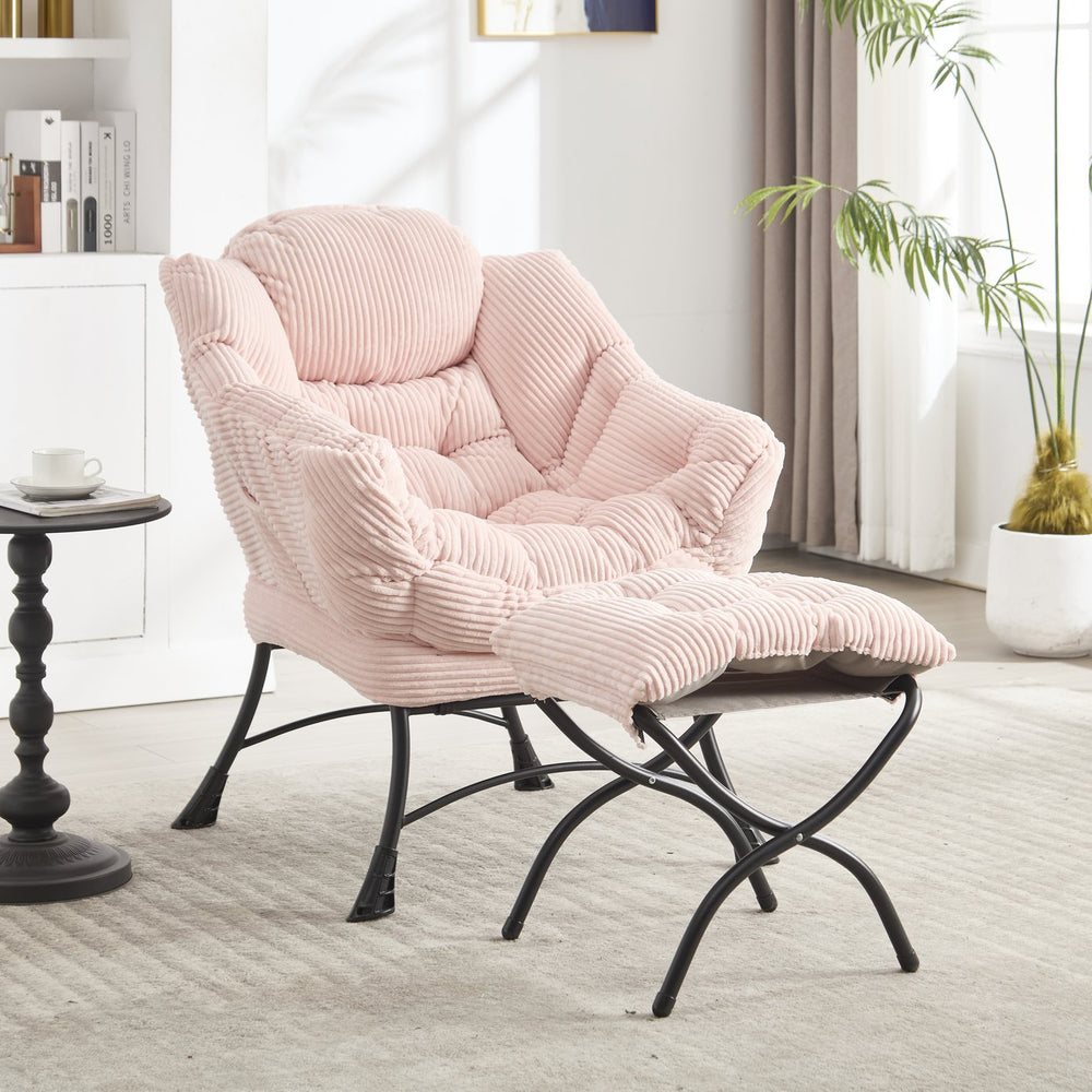 English Elm Lazy Chair Plush Ottoman Lounge Chair with Ergonomic Back, Side Pocket, Steel Frame Comfort Pink W640P271557