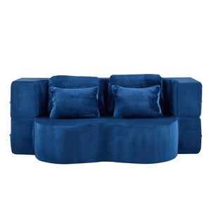 English Elm Queen Foldable Sofa Bed with Plush Chenille Cover, High-Density Foam Convertible Futon for Living Room Guest Room Bedroom Blue W1829P348211