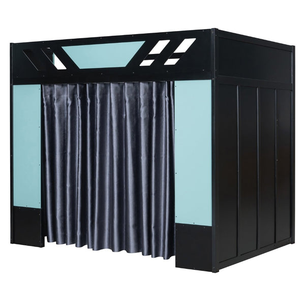 English Elm Full Size Loft Bed with Desk Blackout Curtains Rgb Lighting and Integrated Storage Black+Blue LT000377AAC