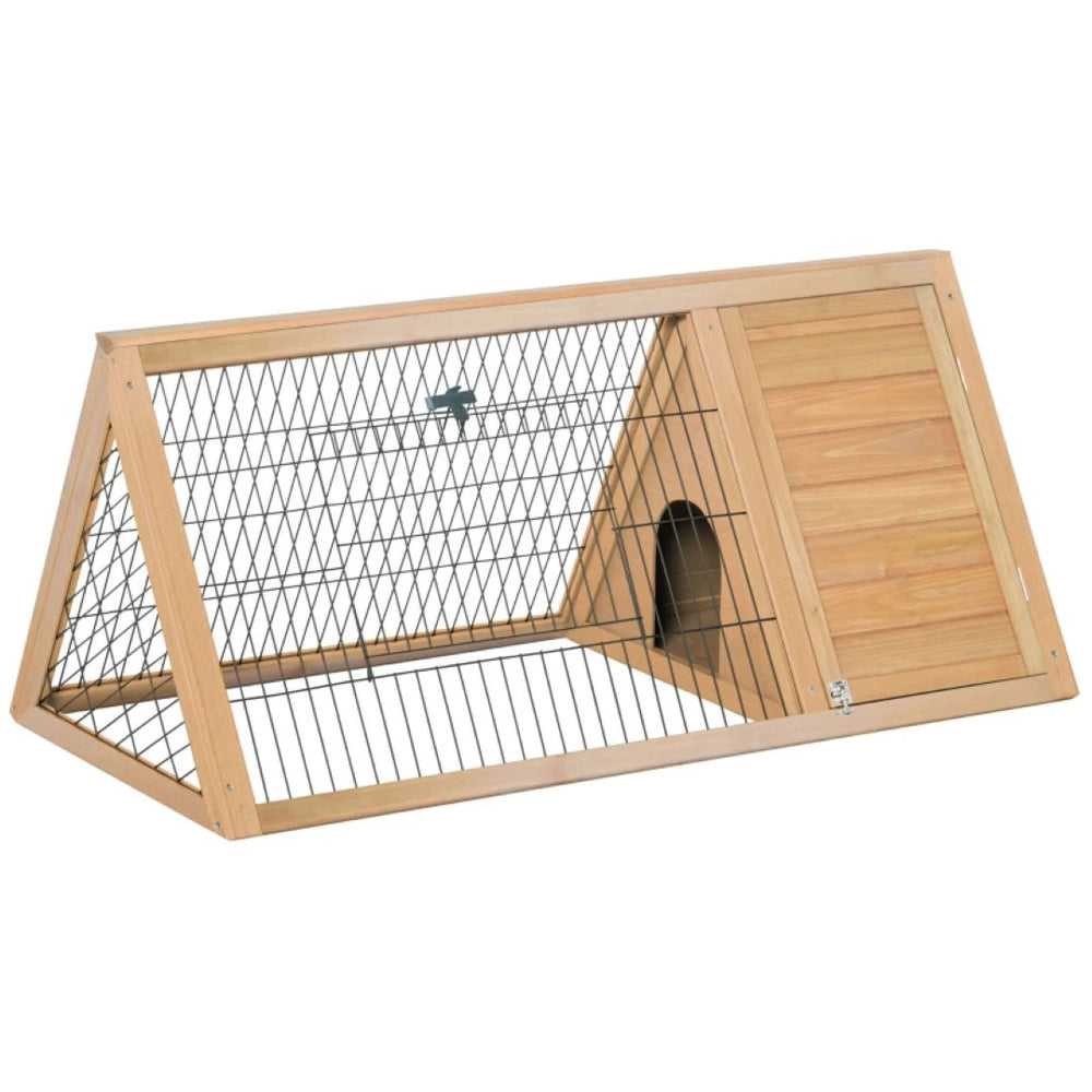English Elm Small Animal Rabbit Hutch Fir Wood A-frame Outdoor Pet House with Dual Zones T3971P436741