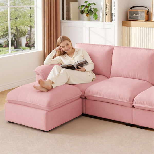 English Elm Cloud Sectional Sofa with Movable Chaise Soft Chenille Upholstery for Modern Living Rooms Pink W1359S00063
