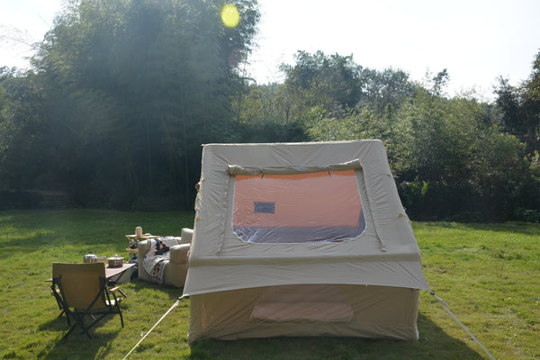 English Elm Inflatable Glamping Tent 4 Season Waterproof Air Beam Frame Shelter for 4 to 6 Persons Beige W640P244842