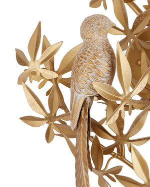 Currey & Company Aviary Gold Wall Sconce: Elegant Biophilic Design With Floral Motifs & Dimmable Single Bulb Ambiance Gold Wrought Iron ,Composite 5000-0282-currey-company