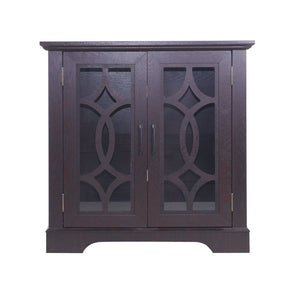 English Elm Elegant Mirrored Sideboard with Butterfly Carved Doors Wood Grain Finish Dining Storage Ox Blood Red W2899P372744