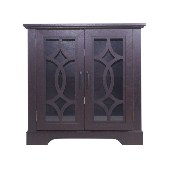 English Elm Elegant Mirrored Sideboard with Butterfly Carved Doors Wood Grain Finish Dining Storage Ox Blood Red W2899P372744