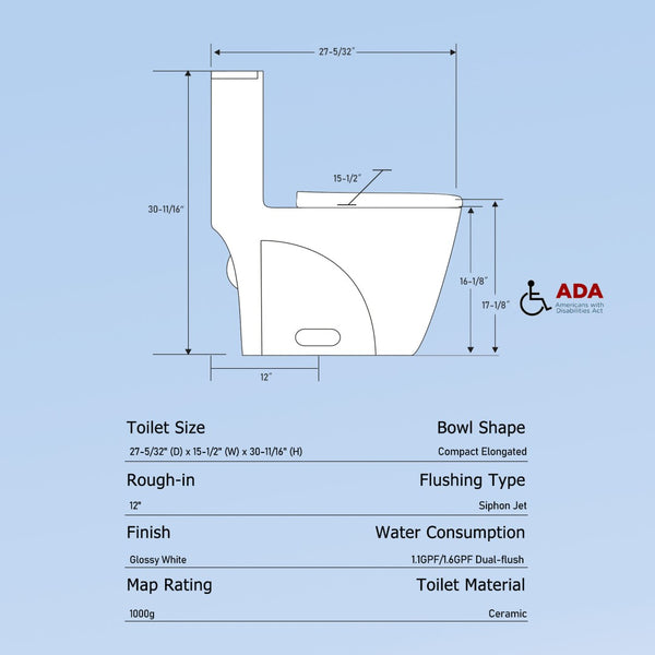 English Elm One-piece Elongated Porcelain Toilet Dual Flush Ada Comfort Height Soft Close Seat W1920P425613